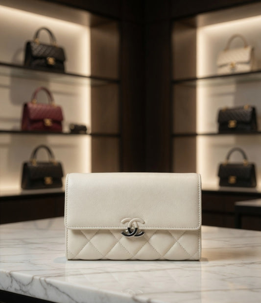 CHANEL INSPIRED QUILTED WALLET CLUTCH WITH SLING CHAIN