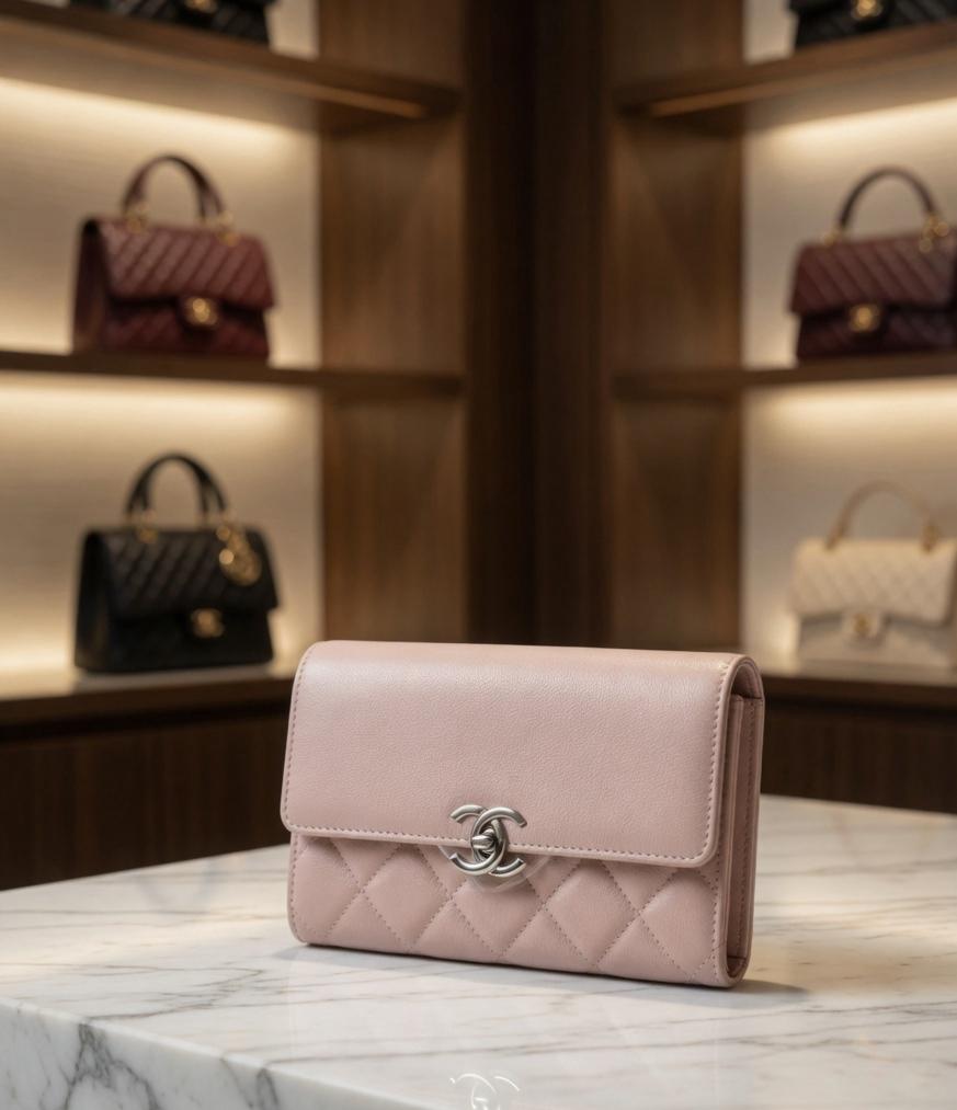 CHANEL INSPIRED QUILTED WALLET CLUTCH WITH SLING CHAIN